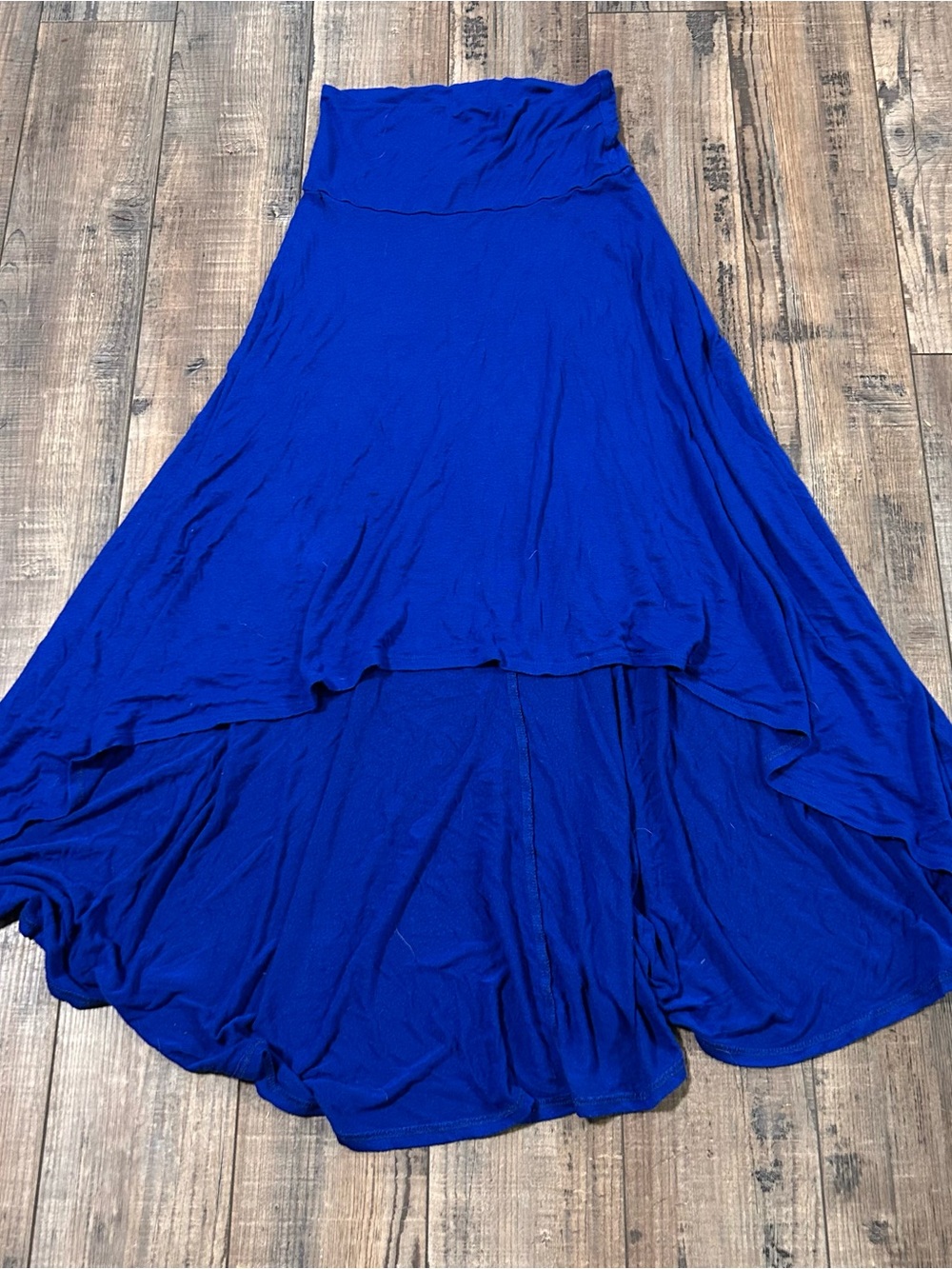 Deb Y2K High Low Skirt Fold Over Waistband Blue Flowy Stretch Size Small